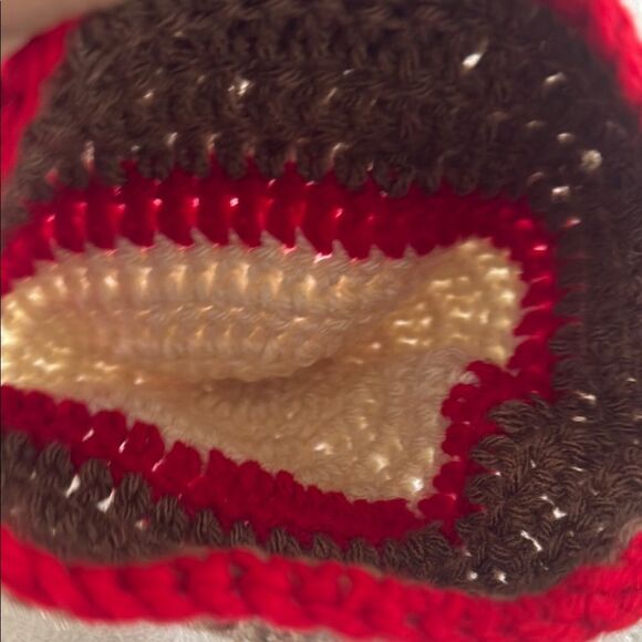 Handmade crocheted Sock Monkey toilet tissue cover - Picture 4 of 6